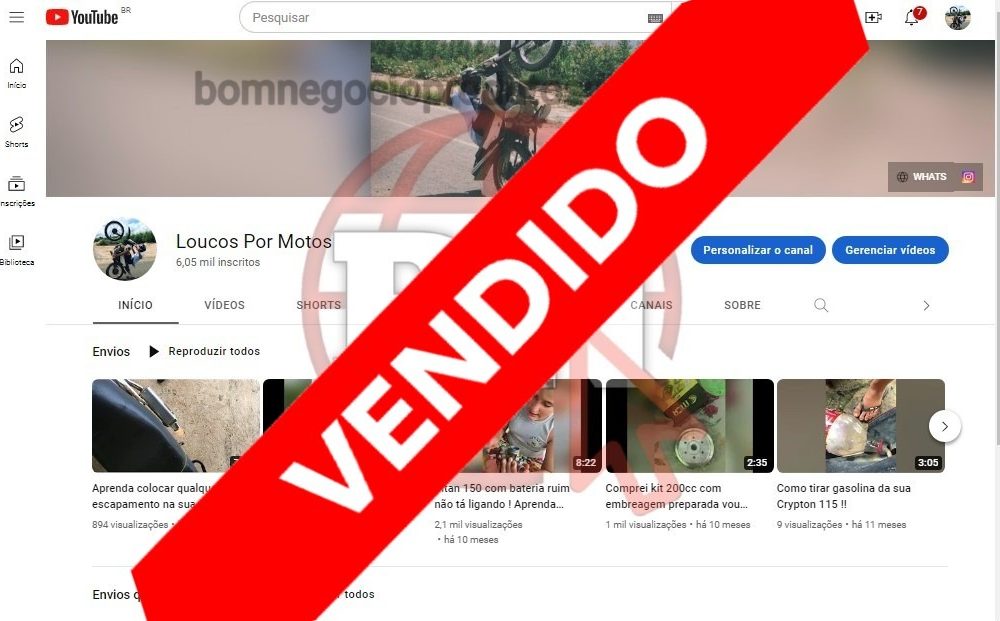 CANAL DO YOUTUBE DE 6K MONETIZADO - MOTOCICLETAS
