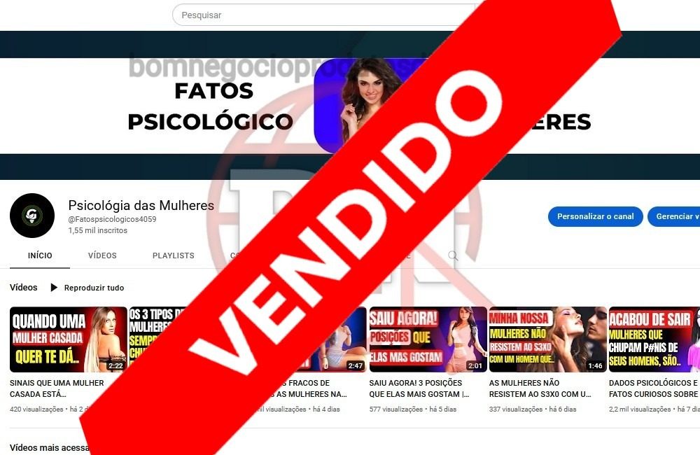 CANAL DO YOUTUBE DE 1K MONETIZADO - PSICOLOGIA DAS MULHERES