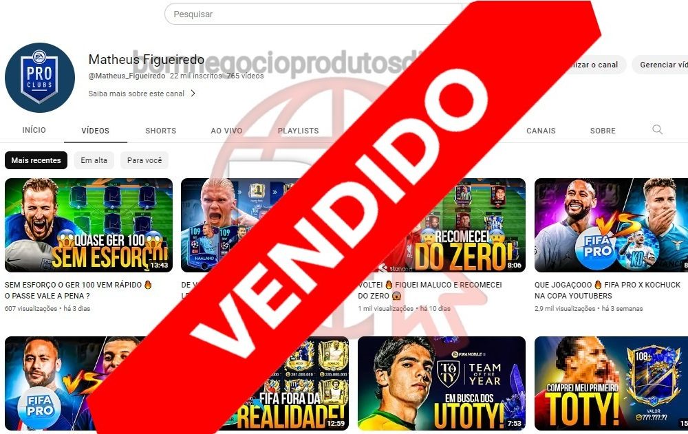 CANAL DO YOUTUBE DE 22K MONETIZADO - FUTEBOL