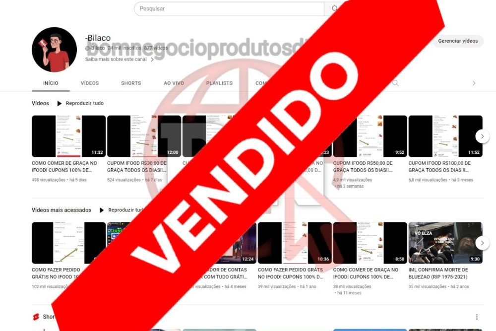 CANAL DO YOUTUBE DE 24K MONETIZADO - CUPONS DE DESCONTO