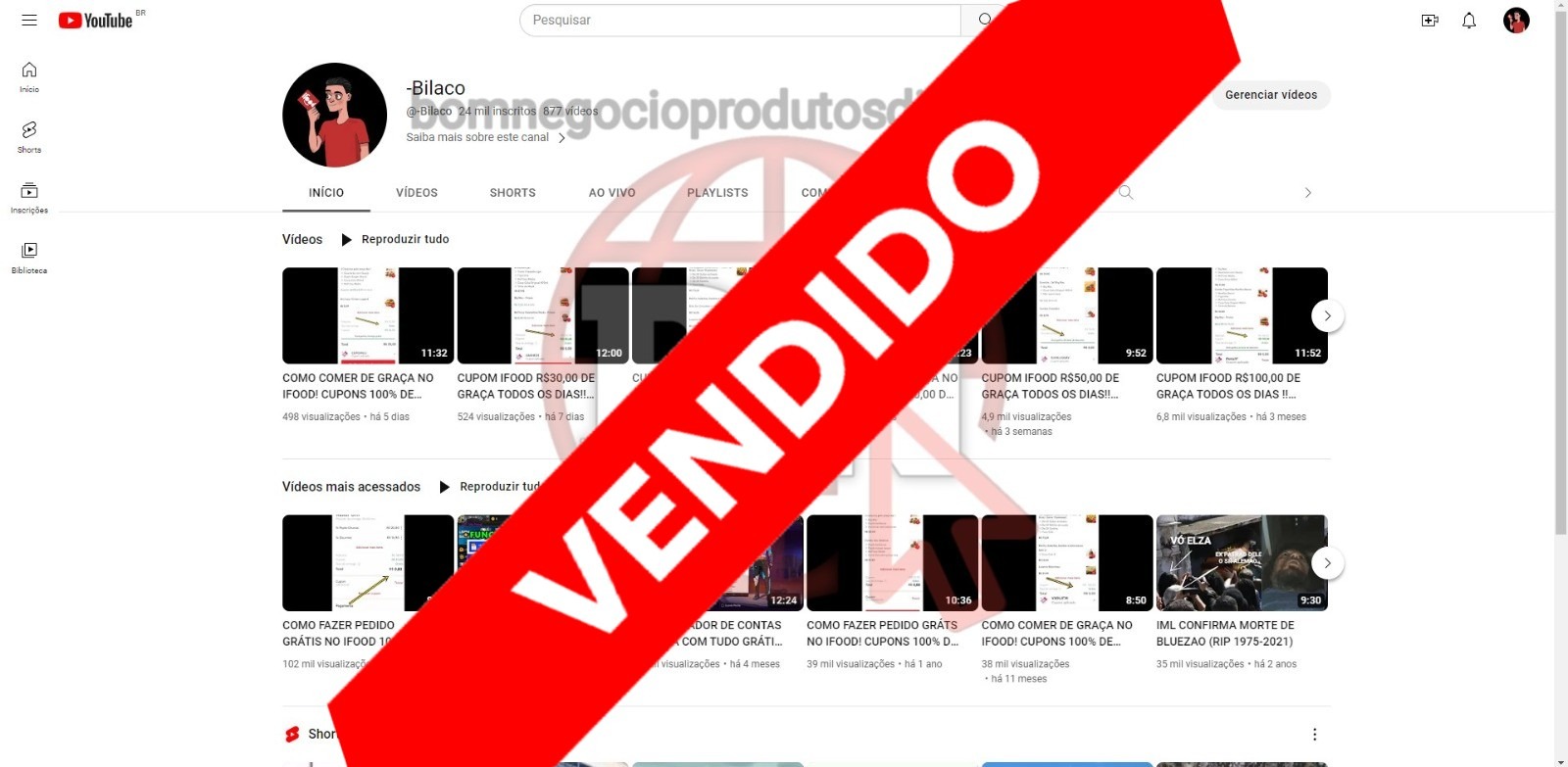 CANAL DO YOUTUBE DE 24K MONETIZADO - CUPONS DE DESCONTO