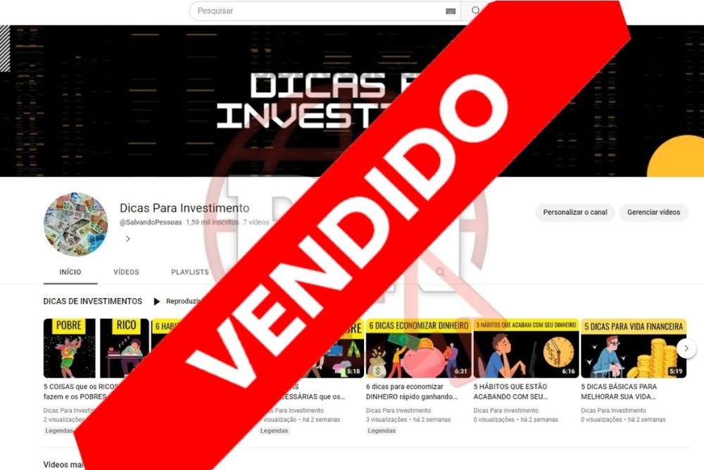 CANAL DO YOUTUBE DE 1K MONETIZADO - INVESTIMENTO