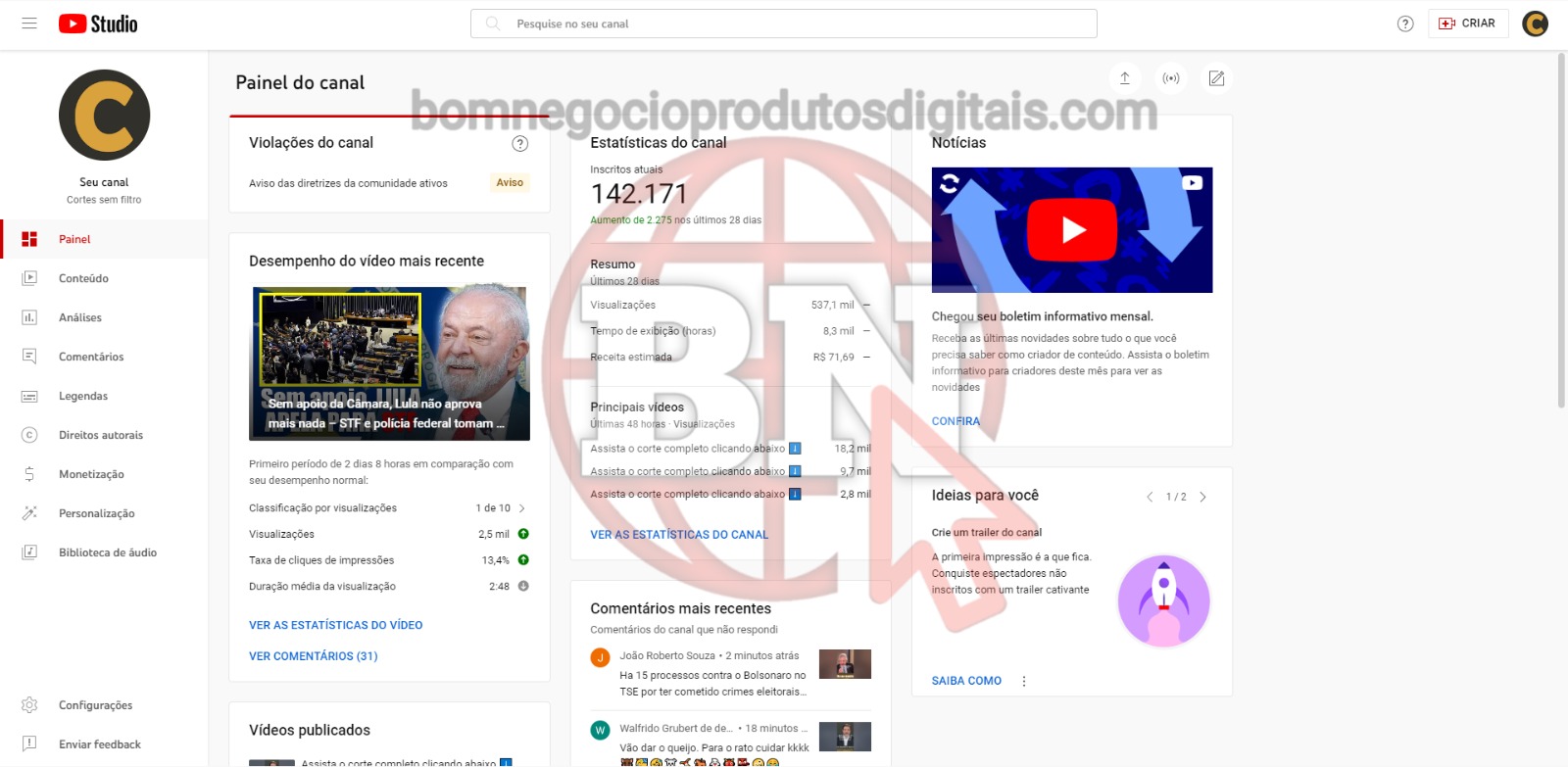 CANAL DO YOUTUBE DE 142K MONETIZADO - POLÍTICA - Imagem 4