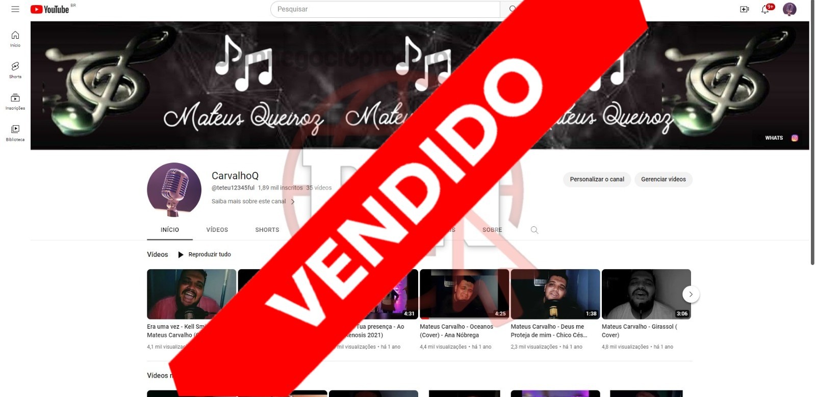 CANAL DO YOUTUBE DE 1K DESMONETIZADO - MUSICAL
