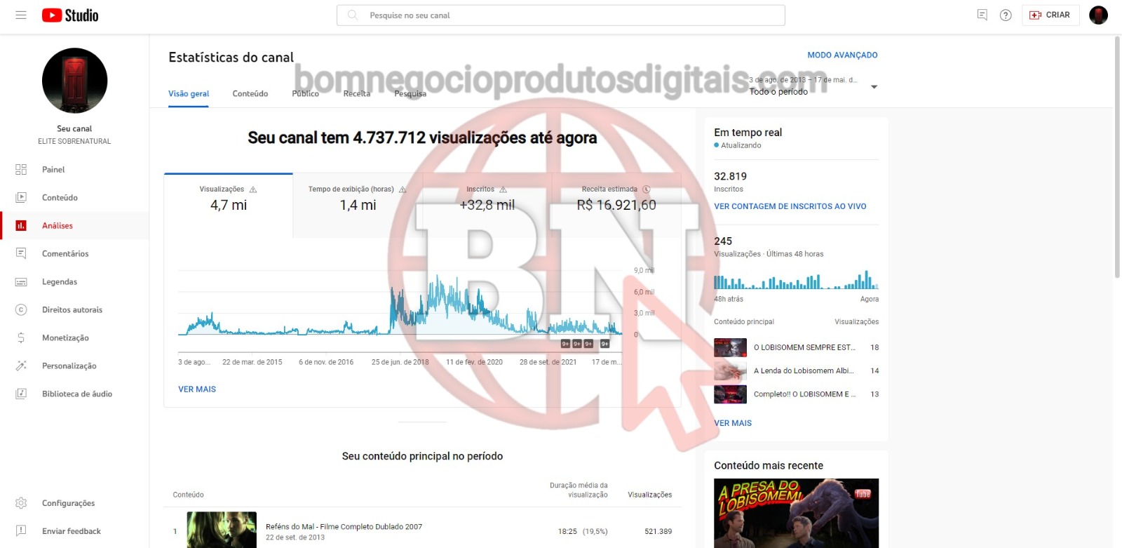 CANAL DO YOUTUBE DE 32K MONETIZADO - SOBRENATURAL - Imagem 4