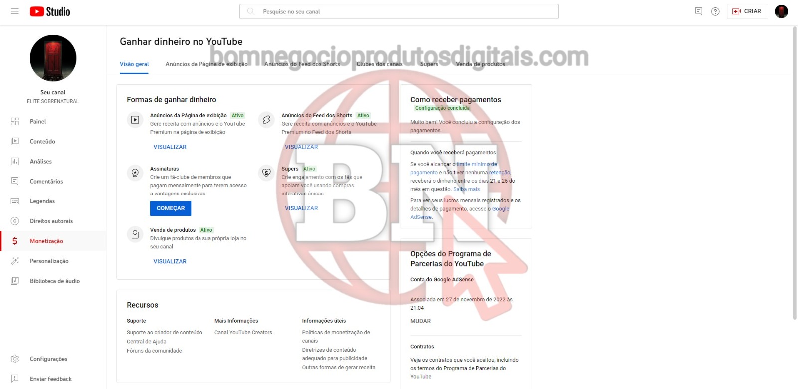 CANAL DO YOUTUBE DE 32K MONETIZADO - SOBRENATURAL - Imagem 3