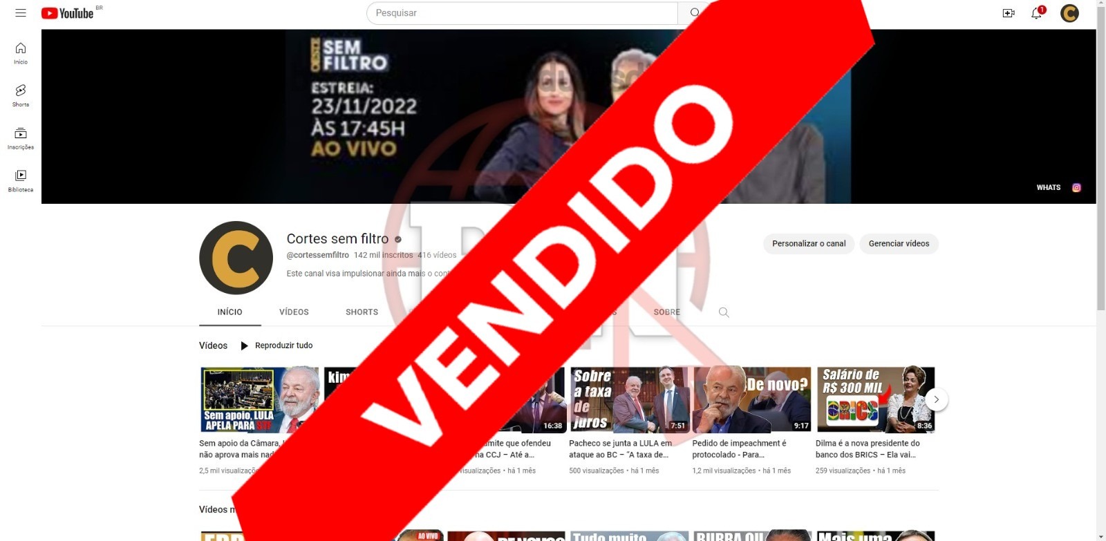 CANAL DO YOUTUBE DE 142K MONETIZADO - POLÍTICA