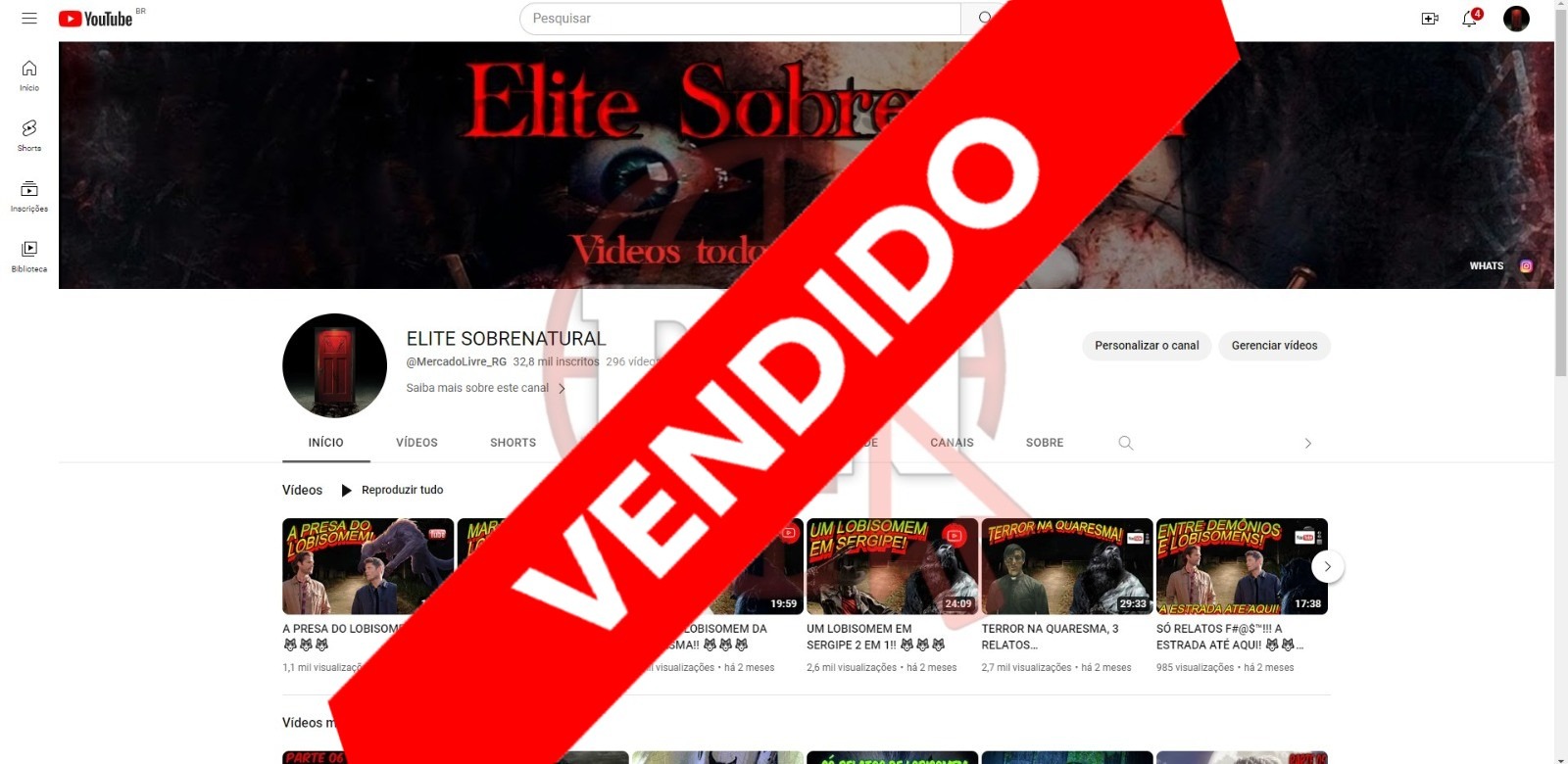 CANAL DO YOUTUBE DE 32K MONETIZADO - SOBRENATURAL