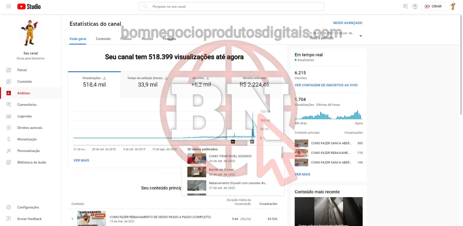 CANAL DO YOUTUBE DE 6K MONETIZADO - GESSO - Imagem 4