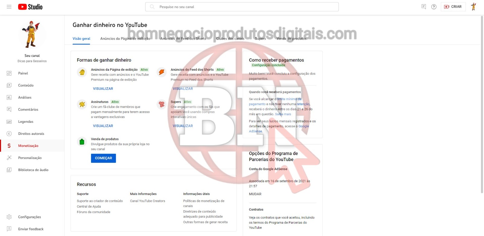 CANAL DO YOUTUBE DE 6K MONETIZADO - GESSO - Imagem 3
