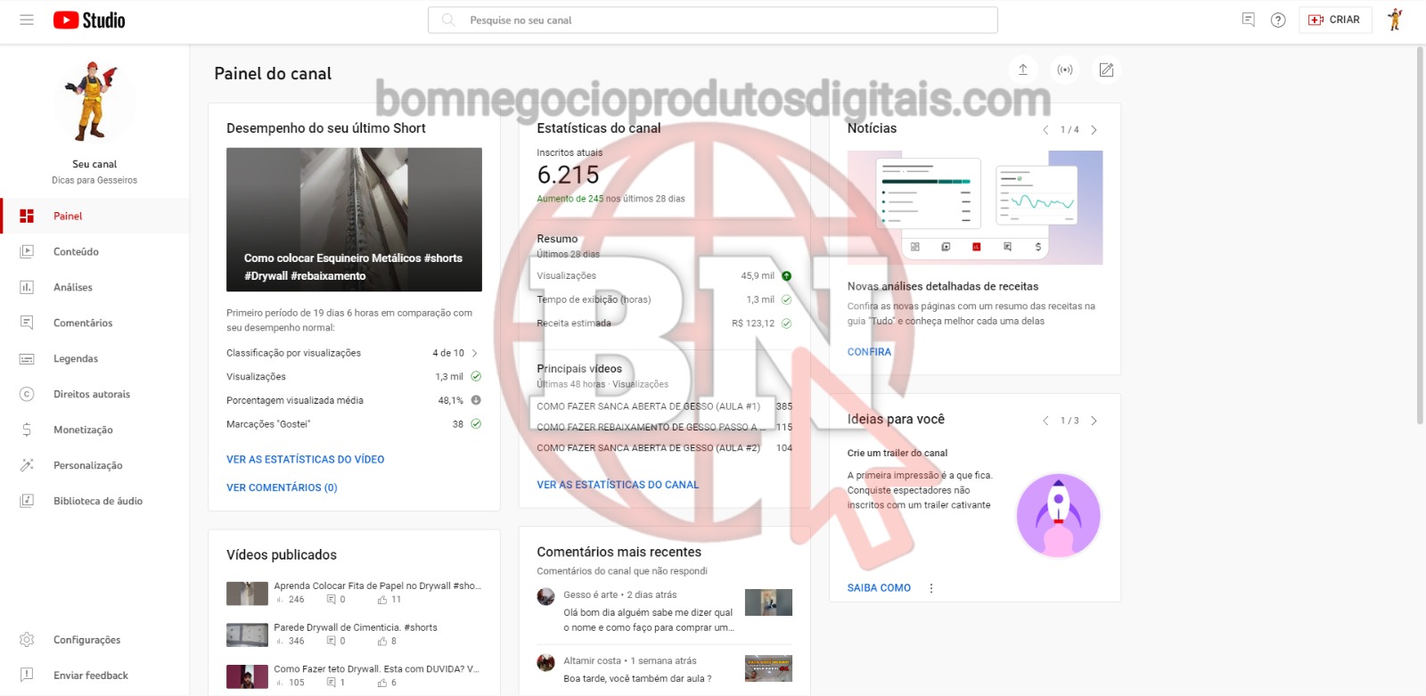 CANAL DO YOUTUBE DE 6K MONETIZADO - GESSO - Imagem 2