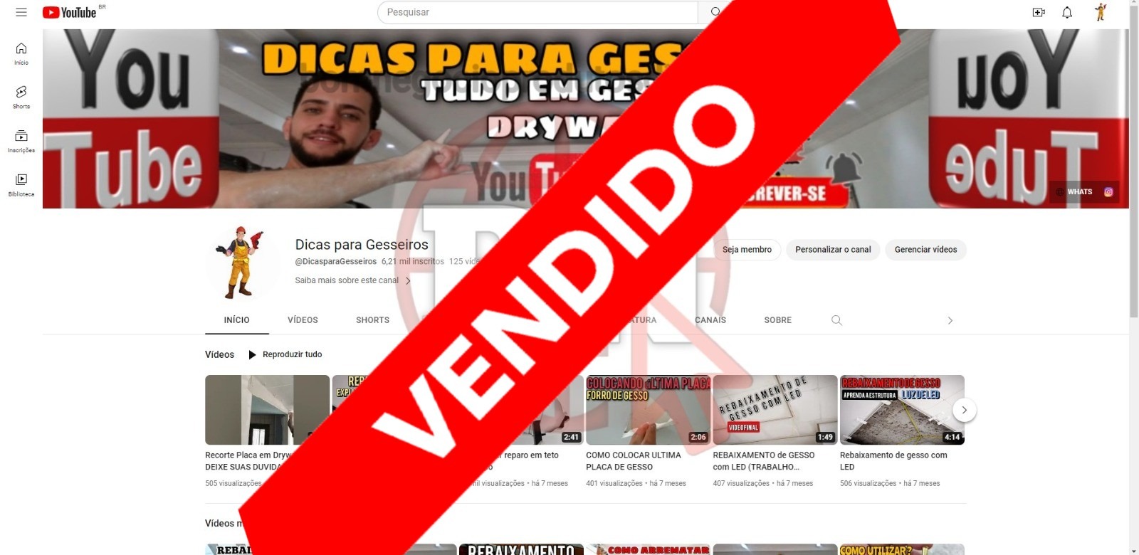 CANAL DO YOUTUBE DE 6K MONETIZADO - GESSO
