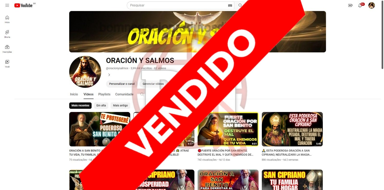 CANAL DO YOUTUBE DE 4K MONETIZADO - RELIGIAO