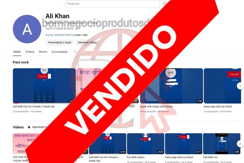 CANAL DO YOUTUBE DE 1K MONETIZADO - NICHO GRINGO