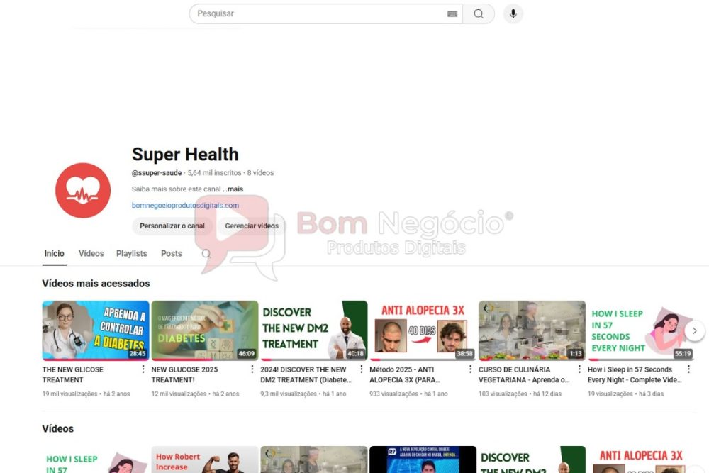 CANAL DO YOUTUBE DE 5K NÃO MONETIZADO - SAÚDE (COD-389)