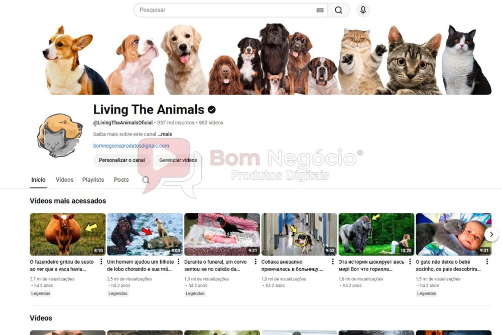 CANAL DO YOUTUBE DE 337K NÃO MONETIZADO - ANIMAIS (COD-521)