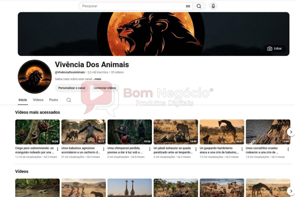 CANAL DO YOUTUBE DE 3K NÃO MONETIZADO - ANIMAIS (COD-682)